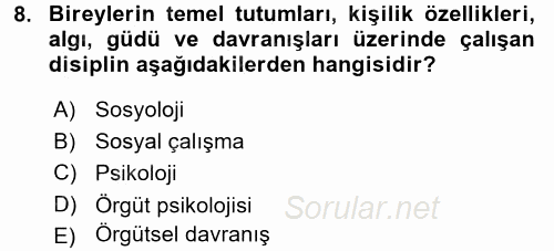 Örgütsel Davranış 2015 - 2016 Dönem Sonu Sınavı 8.Soru