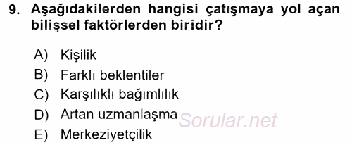 Örgütsel Davranış 2015 - 2016 Dönem Sonu Sınavı 9.Soru