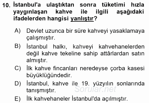 Osmanlı Mutfağı 2017 - 2018 Ara Sınavı 10.Soru
