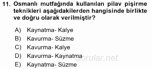 Osmanlı Mutfağı 2017 - 2018 Ara Sınavı 11.Soru