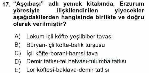 Osmanlı Mutfağı 2017 - 2018 Ara Sınavı 17.Soru