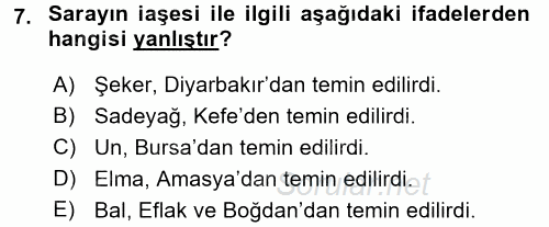 Osmanlı Mutfağı 2017 - 2018 Ara Sınavı 7.Soru