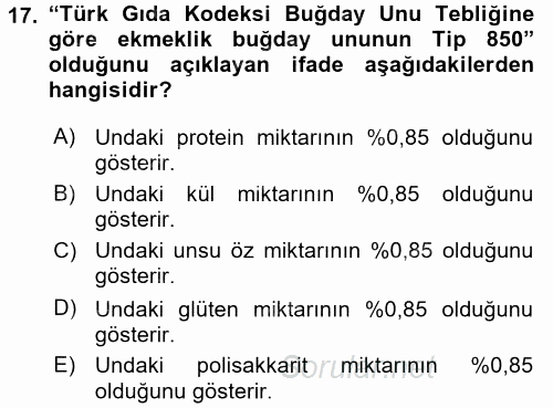 Temel Mutfak Teknikleri 2017 - 2018 3 Ders Sınavı 17.Soru