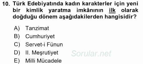 Toplumsal Cinsiyet Çalışmaları 2017 - 2018 Dönem Sonu Sınavı 10.Soru