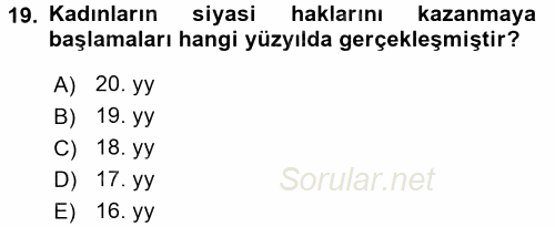 Toplumsal Cinsiyet Çalışmaları 2017 - 2018 Dönem Sonu Sınavı 19.Soru