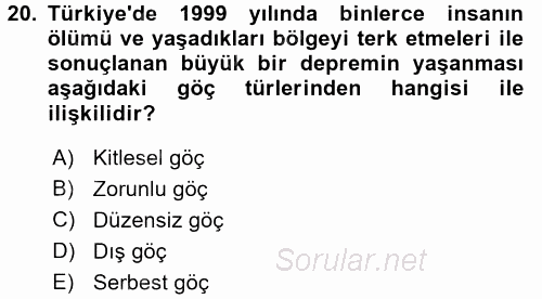 Toplumsal Cinsiyet Çalışmaları 2017 - 2018 Dönem Sonu Sınavı 20.Soru
