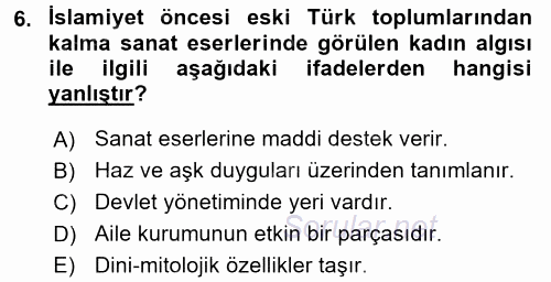 Toplumsal Cinsiyet Çalışmaları 2017 - 2018 Dönem Sonu Sınavı 6.Soru