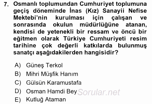 Toplumsal Cinsiyet Çalışmaları 2017 - 2018 Dönem Sonu Sınavı 7.Soru