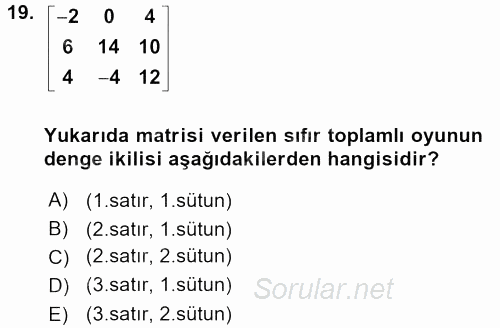 Matematik 2 2017 - 2018 3 Ders Sınavı 19.Soru