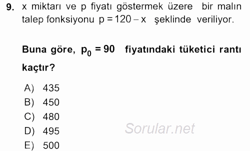 Matematik 2 2017 - 2018 3 Ders Sınavı 9.Soru