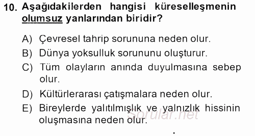 Uluslararası İletişim 2013 - 2014 Dönem Sonu Sınavı 10.Soru