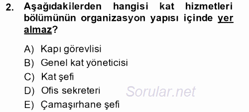 Odalar Bölümü Yönetimi 2014 - 2015 Ara Sınavı 2.Soru