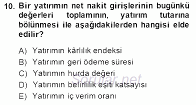 Spor Finansmanı 2014 - 2015 Dönem Sonu Sınavı 10.Soru