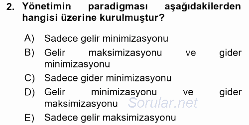 İşletme Yönetimi 2017 - 2018 3 Ders Sınavı 2.Soru