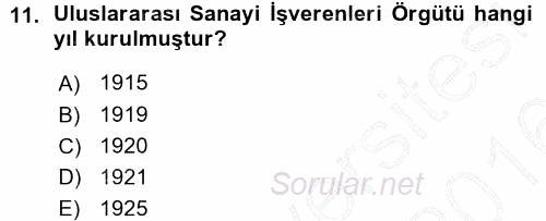 Endüstri İlişkileri 2015 - 2016 Ara Sınavı 11.Soru