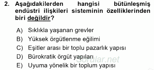 Endüstri İlişkileri 2015 - 2016 Ara Sınavı 2.Soru