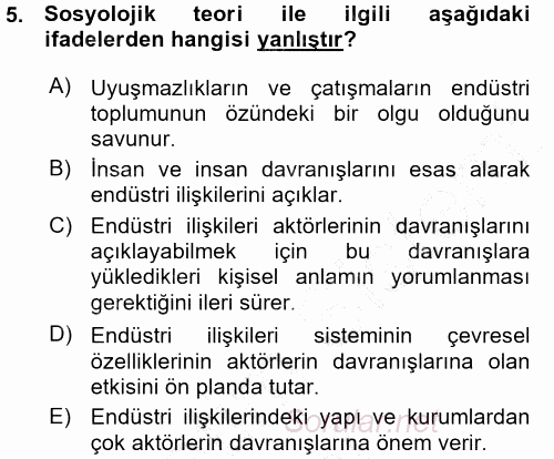 Endüstri İlişkileri 2015 - 2016 Ara Sınavı 5.Soru