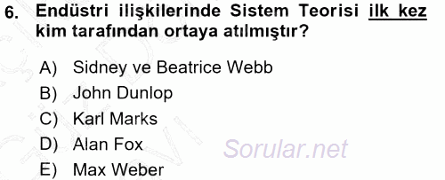 Endüstri İlişkileri 2015 - 2016 Ara Sınavı 6.Soru