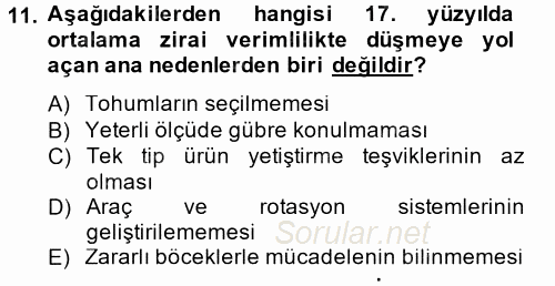 İktisat Tarihi 2014 - 2015 Ara Sınavı 11.Soru