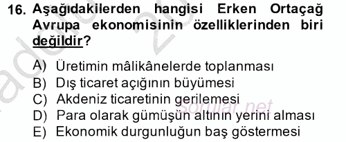 İktisat Tarihi 2014 - 2015 Ara Sınavı 16.Soru