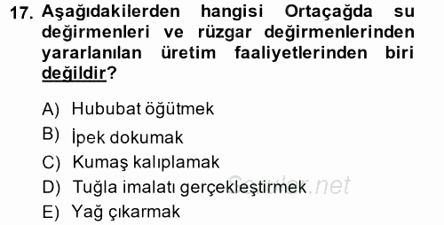 İktisat Tarihi 2014 - 2015 Ara Sınavı 17.Soru