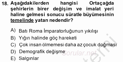 İktisat Tarihi 2014 - 2015 Ara Sınavı 18.Soru