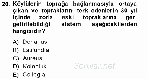 İktisat Tarihi 2014 - 2015 Ara Sınavı 20.Soru