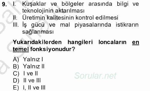 İktisat Tarihi 2014 - 2015 Ara Sınavı 9.Soru