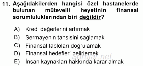 Sağlık Kurumları Yönetimi 1 2015 - 2016 Dönem Sonu Sınavı 11.Soru