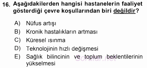 Sağlık Kurumları Yönetimi 1 2015 - 2016 Dönem Sonu Sınavı 16.Soru