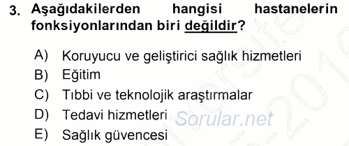Sağlık Kurumları Yönetimi 1 2015 - 2016 Dönem Sonu Sınavı 3.Soru