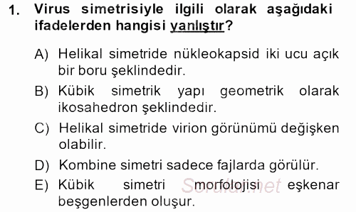Viroloji 2014 - 2015 Dönem Sonu Sınavı 1.Soru