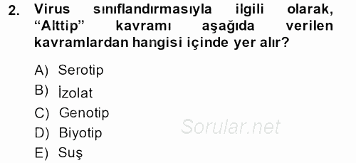 Viroloji 2014 - 2015 Dönem Sonu Sınavı 2.Soru