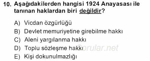 Temel İnsan Hakları Bilgisi 2 2013 - 2014 Dönem Sonu Sınavı 10.Soru