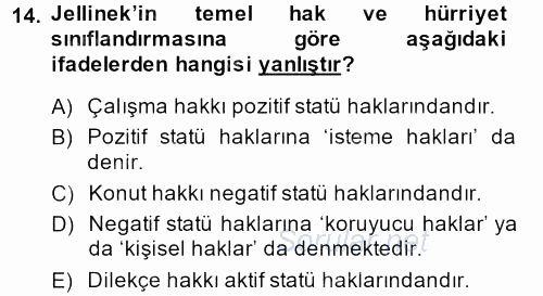 Temel İnsan Hakları Bilgisi 2 2013 - 2014 Dönem Sonu Sınavı 14.Soru