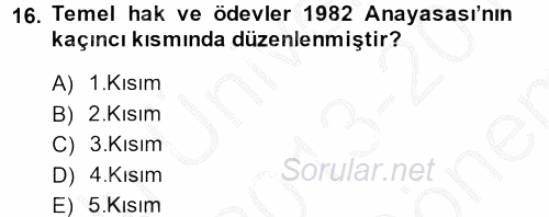 Temel İnsan Hakları Bilgisi 2 2013 - 2014 Dönem Sonu Sınavı 16.Soru