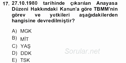 Temel İnsan Hakları Bilgisi 2 2013 - 2014 Dönem Sonu Sınavı 17.Soru