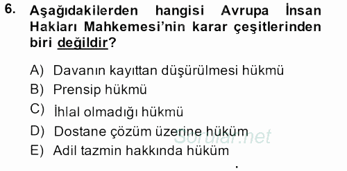 Temel İnsan Hakları Bilgisi 2 2013 - 2014 Dönem Sonu Sınavı 6.Soru