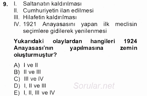 Temel İnsan Hakları Bilgisi 2 2013 - 2014 Dönem Sonu Sınavı 9.Soru