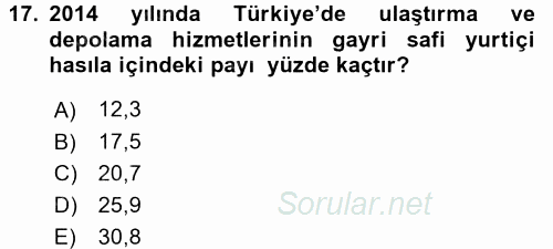 Lojistik İlkeleri 2017 - 2018 Ara Sınavı 17.Soru