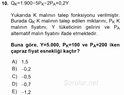 Matematiksel İktisat 2016 - 2017 3 Ders Sınavı 10.Soru