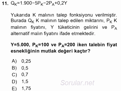 Matematiksel İktisat 2016 - 2017 3 Ders Sınavı 11.Soru