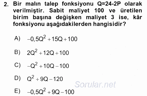 Matematiksel İktisat 2016 - 2017 3 Ders Sınavı 2.Soru