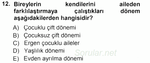 Aile İçi Uyumlu Etkileşim 2012 - 2013 Dönem Sonu Sınavı 12.Soru