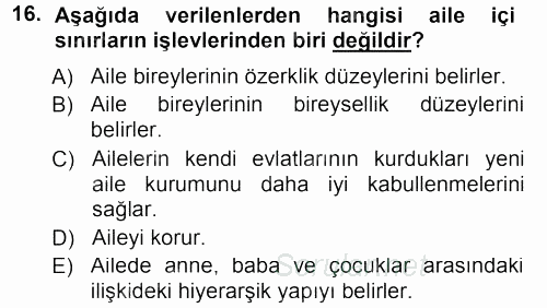 Aile İçi Uyumlu Etkileşim 2012 - 2013 Dönem Sonu Sınavı 16.Soru
