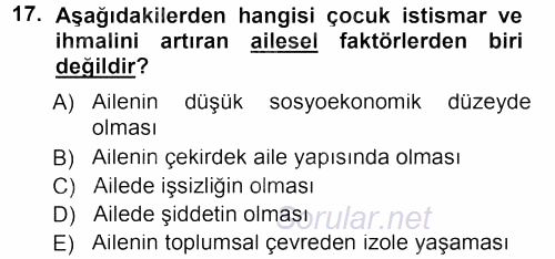 Aile İçi Uyumlu Etkileşim 2012 - 2013 Dönem Sonu Sınavı 17.Soru