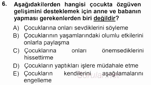 Aile İçi Uyumlu Etkileşim 2012 - 2013 Dönem Sonu Sınavı 6.Soru