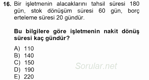 Finansal Tablolar Analizi 2012 - 2013 Ara Sınavı 16.Soru