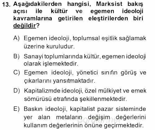 Kültür Sosyolojisi 2013 - 2014 Ara Sınavı 13.Soru
