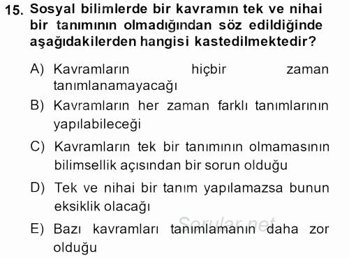 Kültür Sosyolojisi 2013 - 2014 Ara Sınavı 15.Soru
